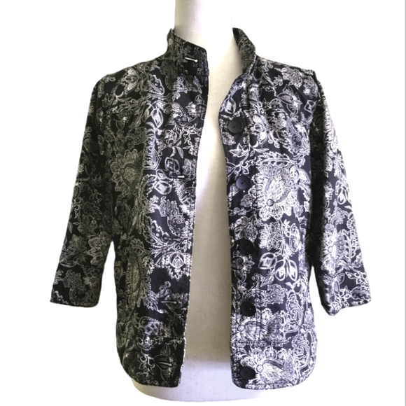 Asian-Inspired Cotton Linen Jacket with Two Pockets and 3/4 Sleeves, size SP - Picture 7 of 11